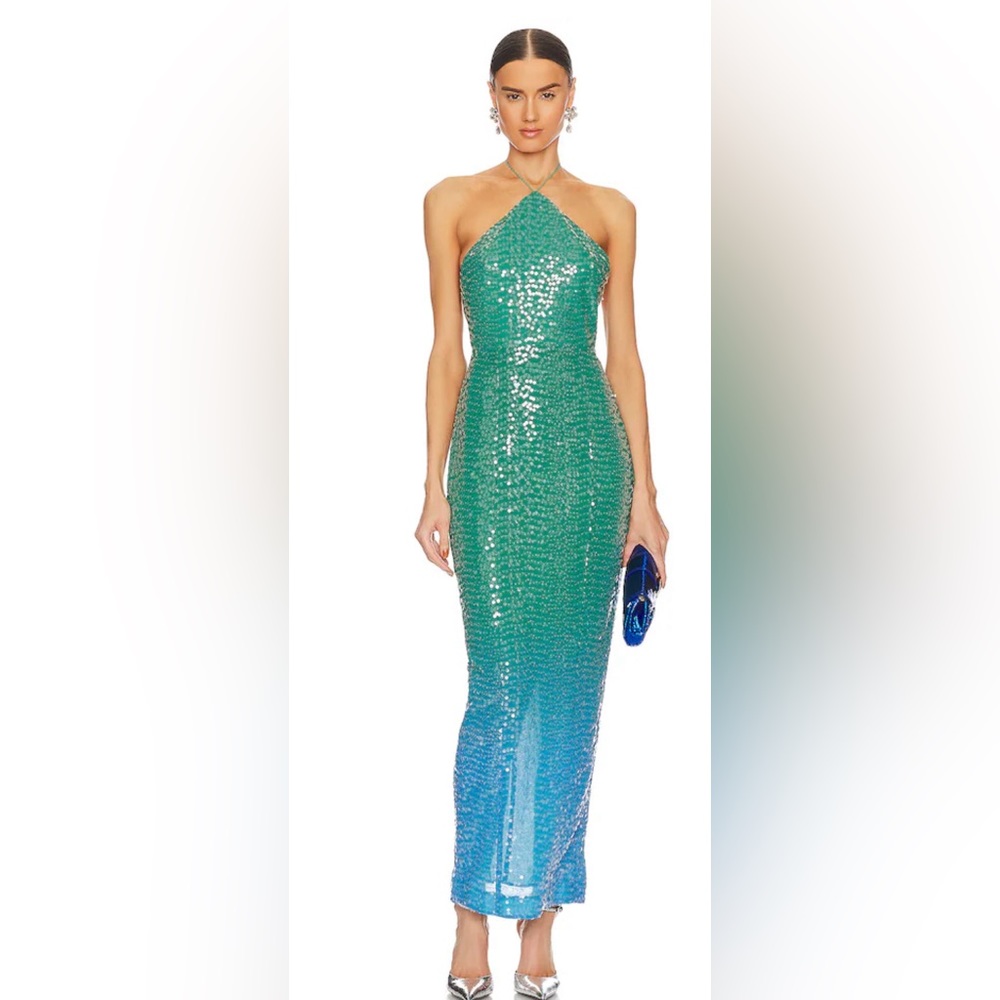 SAU LEE Jasmin Dress in Green Blue Ombre